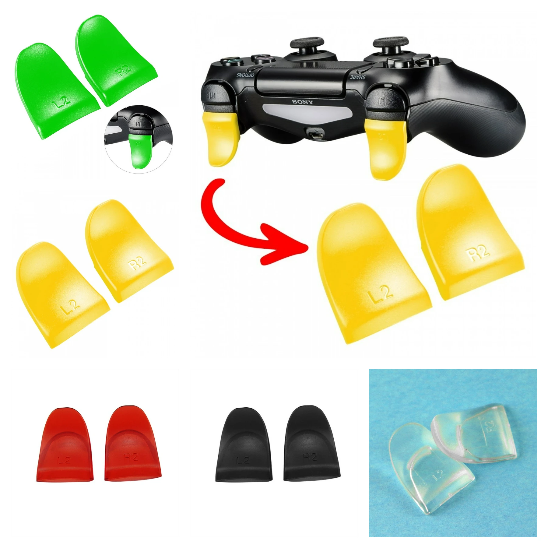 eXtremeRate 2x R2 L2 Button Extended Trigger Cover Extender for PS4, for PS4 Pro, for PS4 Slim Controller