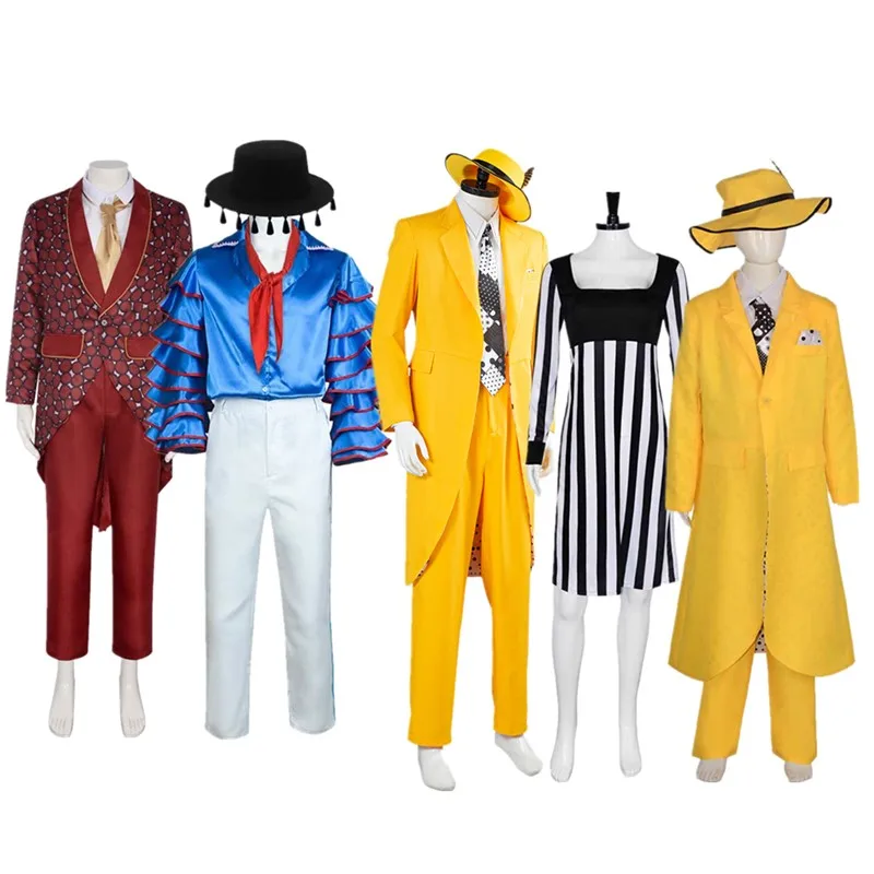 Costume de Cosplay Jim Carrey pour Adultes et Enfants, Chapeau Stanley Nette Ipkd'appareils, Masque de Jeu de Rôle, Manteau et Pantalon pour Halloween, ixde Carnaval, Trempé