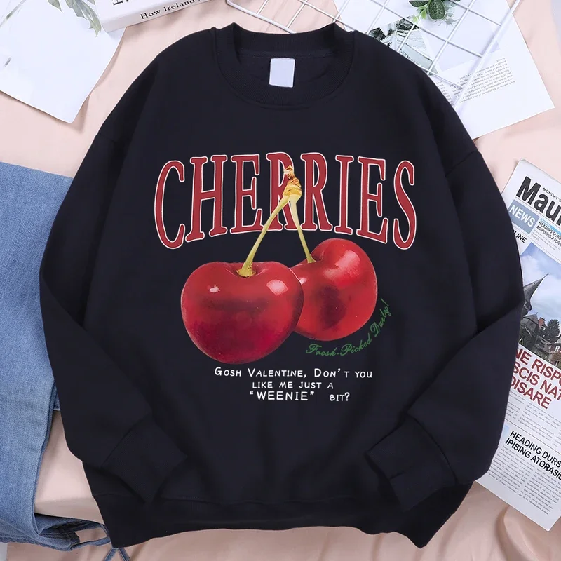 Cherries Fashionable Fruits Print Hoodie Mens Harajuku O-Neck Sportswear New Loose Clothing Street Fashion Fleece Clothes Women