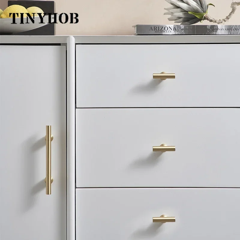Modern Style/Unique Design Solid Brass Cabinet Drawer Knobs T Bar Handle Bedroom Pulls Kitchen Cabinet Wardrobes Wine Knob