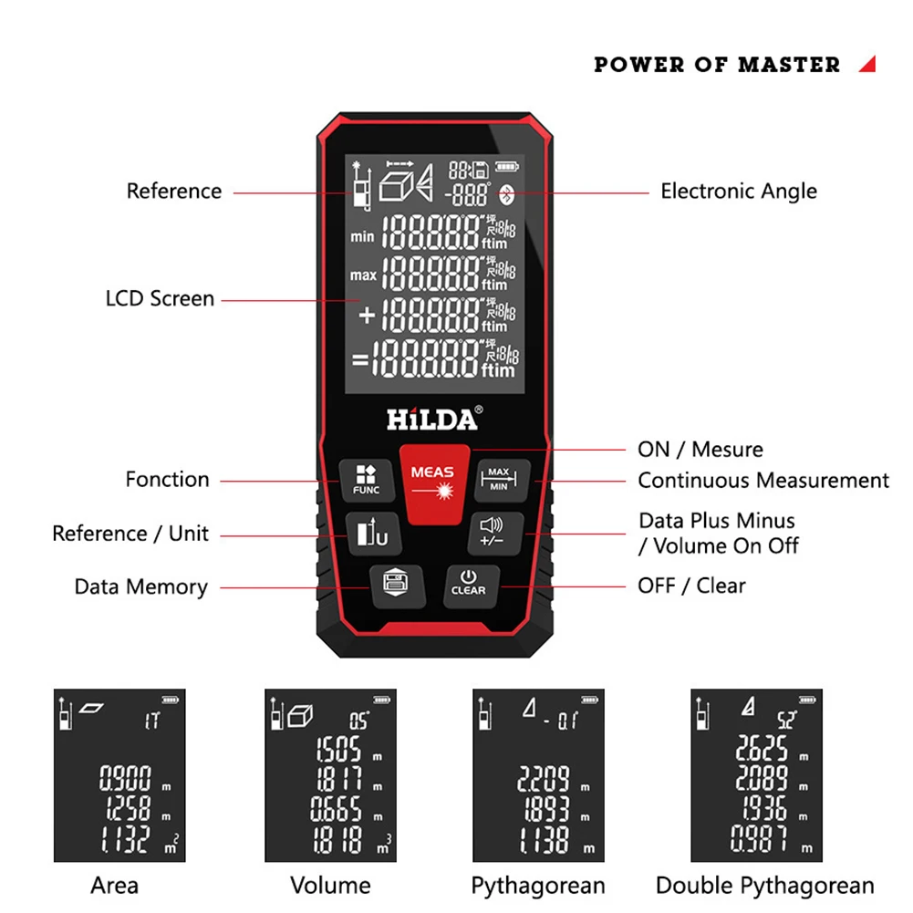 HILDA 100/120M Laser Rangefinder Distance Meter Finder Building Measure Ruler Laser Tape Range Device Rulerfinder Build Measure