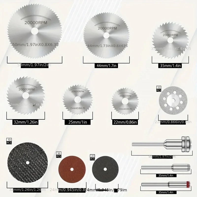 88Pcs/Set Diamond Cutting Wheel Set, Resin Cutting DiscSet Sharp HsS Circular Saw Blade Kit Rotary Tool Accessories WithMandrels and Cleaning Cloth for Wood Plastic Metal Stone Glass - view 6