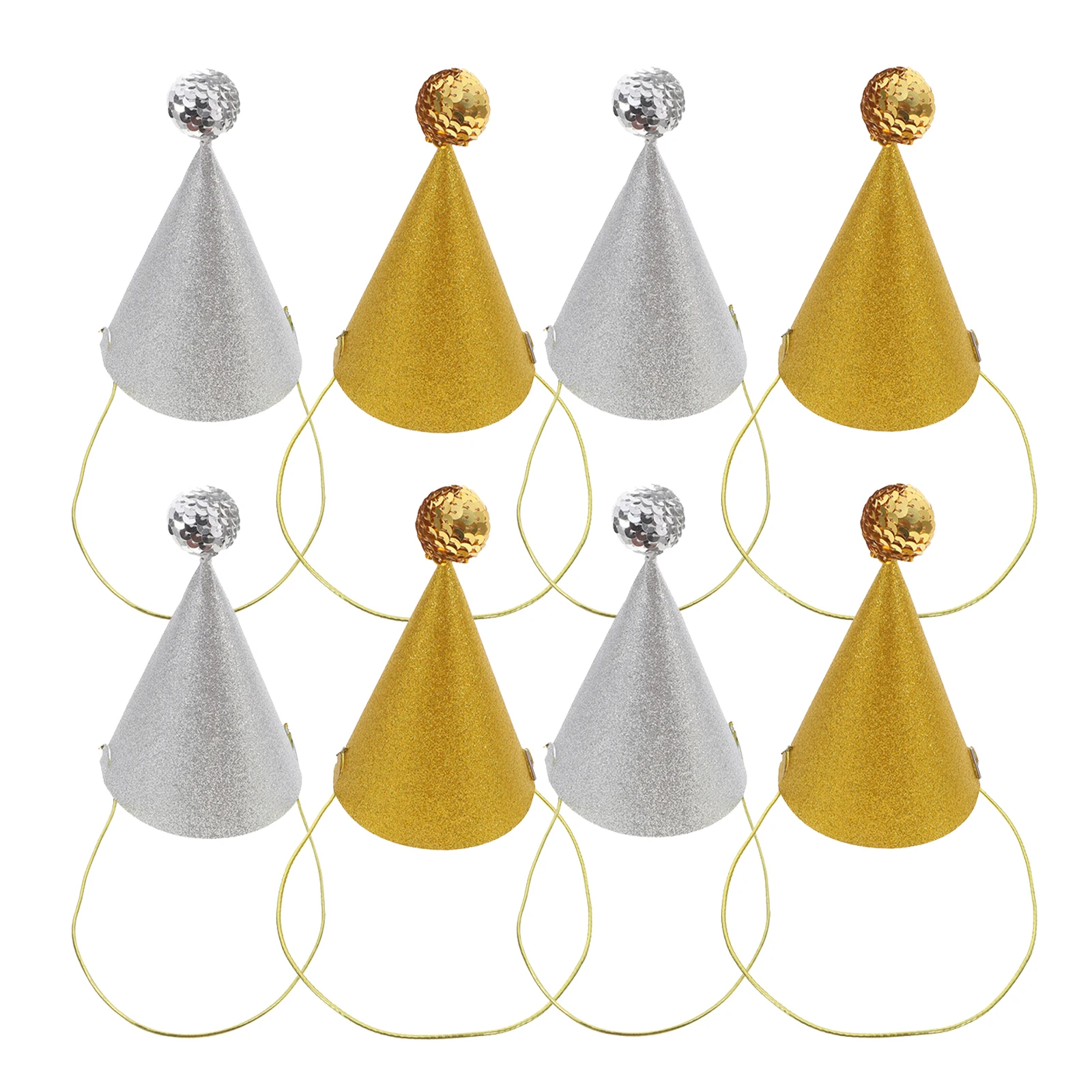 

8 Pcs Toddler Birthday Hat Party Hats Kids Pom Crown Paper Girls Child Baby Gold Glitter Balls Photo Prop Cone Hat