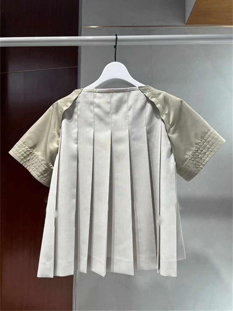 

Футболка FOG SACAI Spring Summer ort Sve в клетку в стиле пэчворк, круглая, Ne Colion Color Design Sense Faionable Cotton Blend