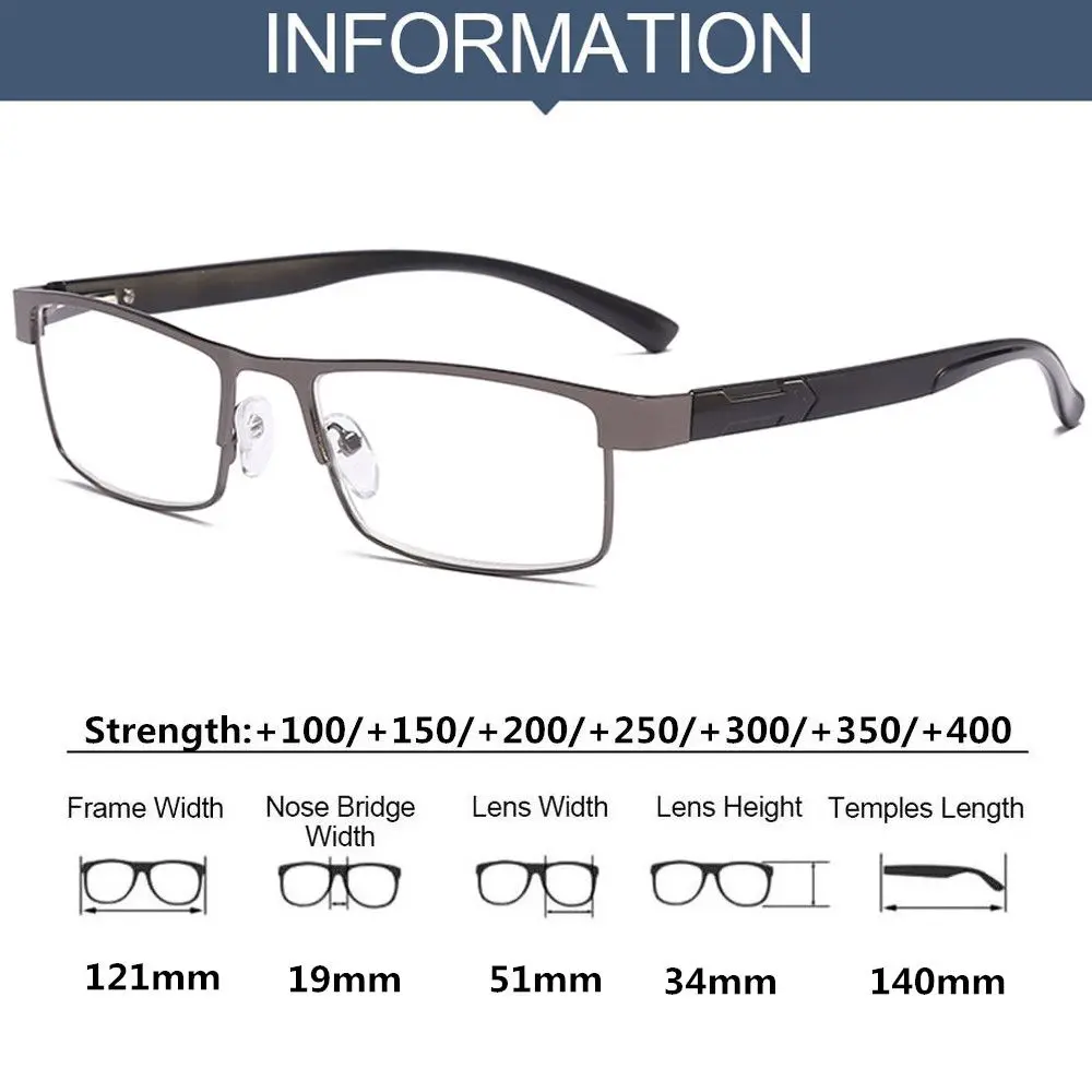 Men Business Half Frame Design Reading Glasses Flexible Classical Retro Hyperopia Presbyopia Eyeglasses Anti Fatigue Eyeglasses