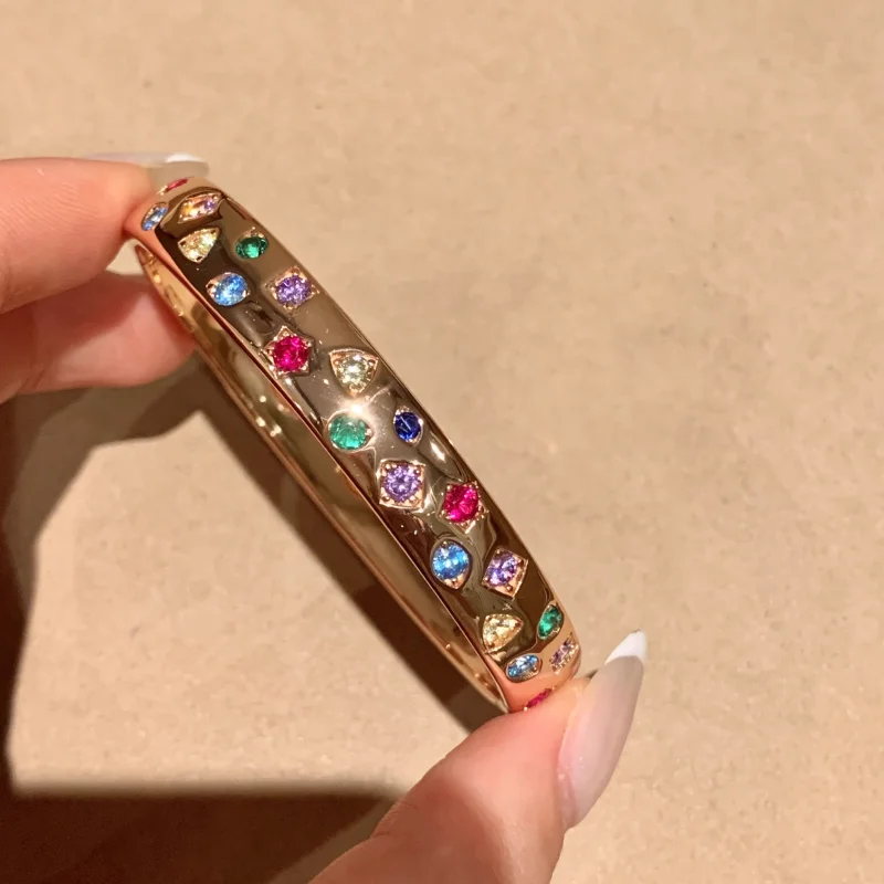 

BELLUX 925 Silver Synthetic Zircon GD Same Style Thick Rose Gold Plated Rainbow Gemstone Dopamine Bracelet