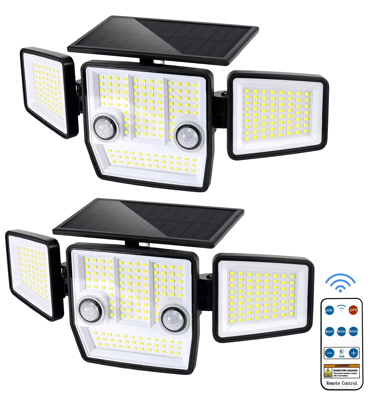 

2 PACK Outdoor Motion Sensor Lamp, 4-Head Solar Power Light, 122 LED Solar Light, Flood Lights ,3000 Lumens,270° Lighting Range