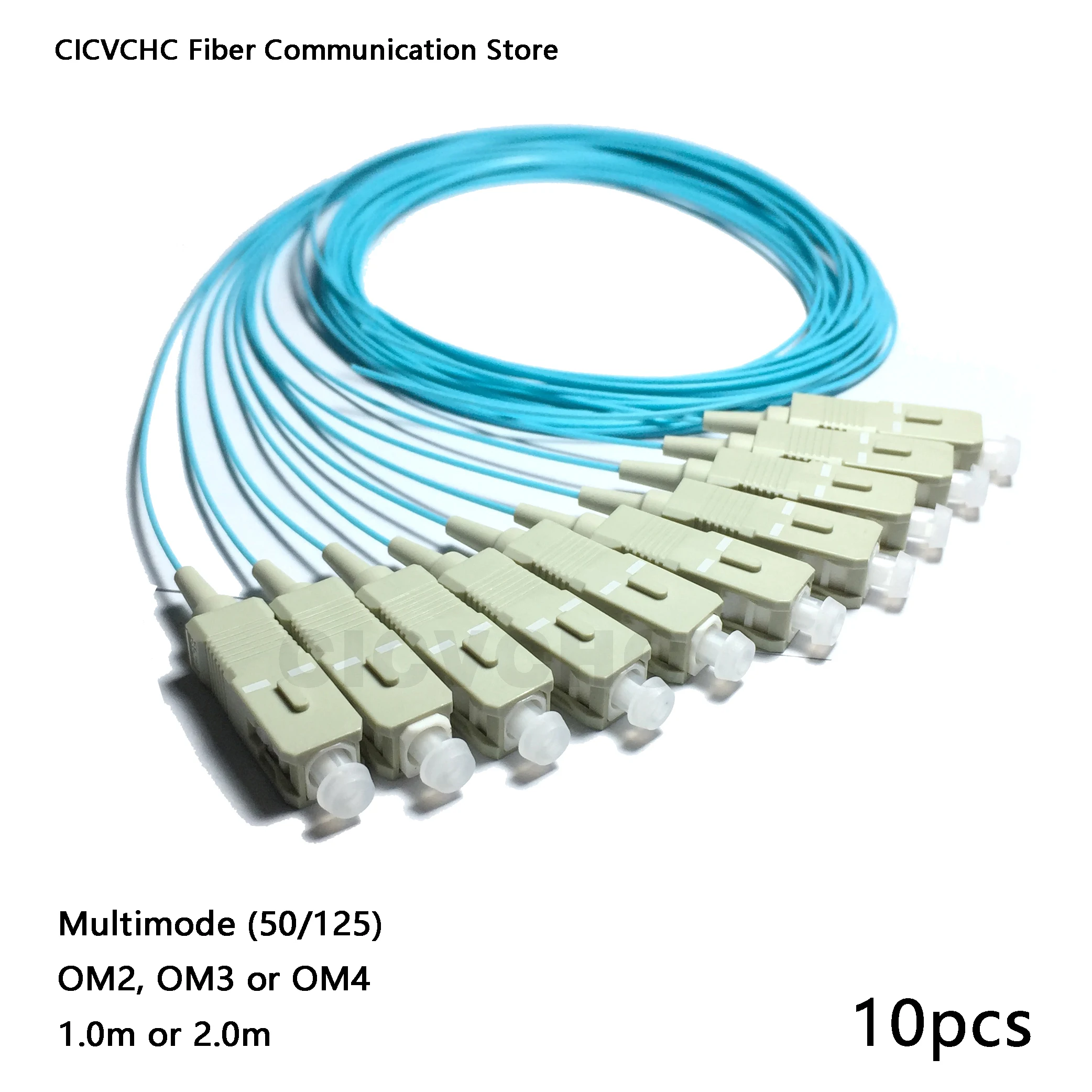 10pcs SC/UPC Fiber Pigtail with Multimode(50/125)-OM2, OM3, OM4-0.9mm cable-1.0m or 2.0m