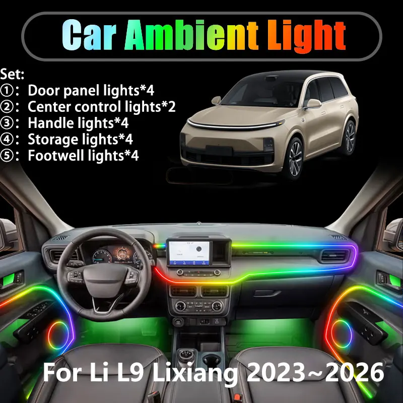 

Для Li L9 X01 Lixiang 2023 2024 2025 2026 2/18 в 1 Автомобильное окружающее освещение Светодиодные внутренние светодиодные фонари багажника USB RGB Ensemble Streamer