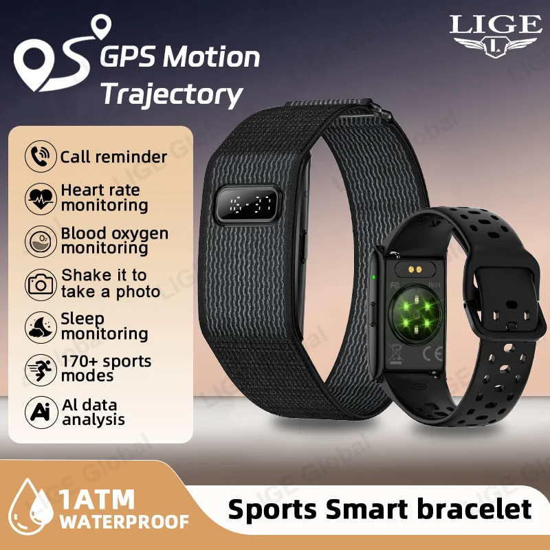 

LIGE New GPS Trajectory AI Health Bracelet Heart Rate Blood Pressure SpO2 Call Reminder Digital Screen Smart Watch Sports Band