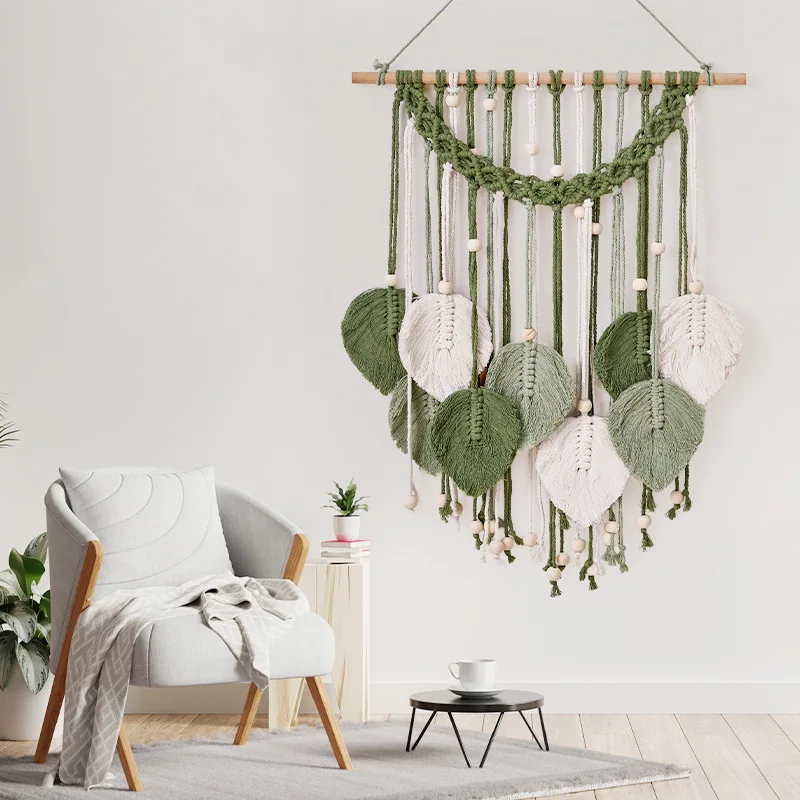 

Leaf-shaped Woven Wall Hanging Set，Adjustable Macrame，Wall Decor，For Living Room & Bedroom，Bohemian Ornament