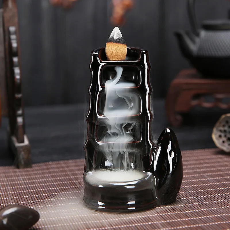 Ceramic Waterfall Backflow Incense Burner, Lotus Buddha Hand Design, Misty Smoke Effect for Zen Meditation, Home Good Luck Decor