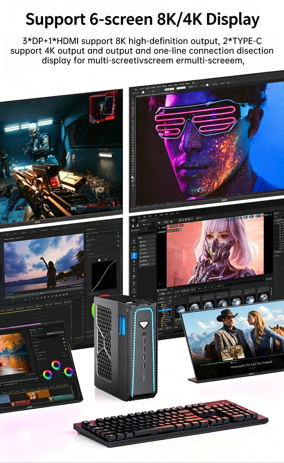 MSECORE Liquid Cooling Gaming PC AMD Ryzen 9 9950X3D RTX5070 Discrete Graphics DDR5 Dual M.2 NVMe SSD WiFi6E BT5.3 2.5G LAN 8K