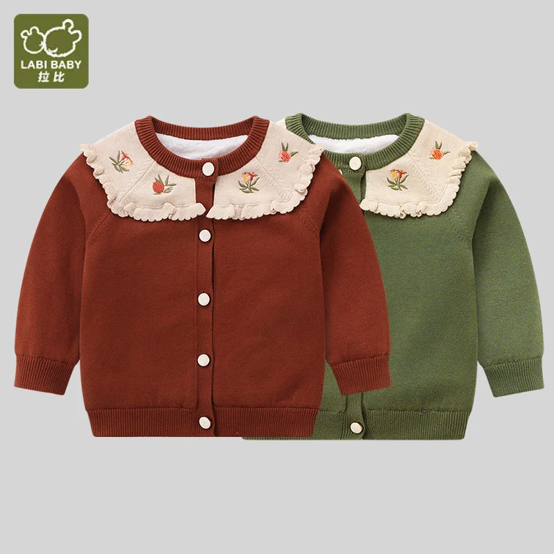 

LABI BABY Girls Sweater Cardigan Embroidery Flowers Toddlers Long Sleeve Knitwear Coat Kids Girl Xmas Boutique Outfits Clothes