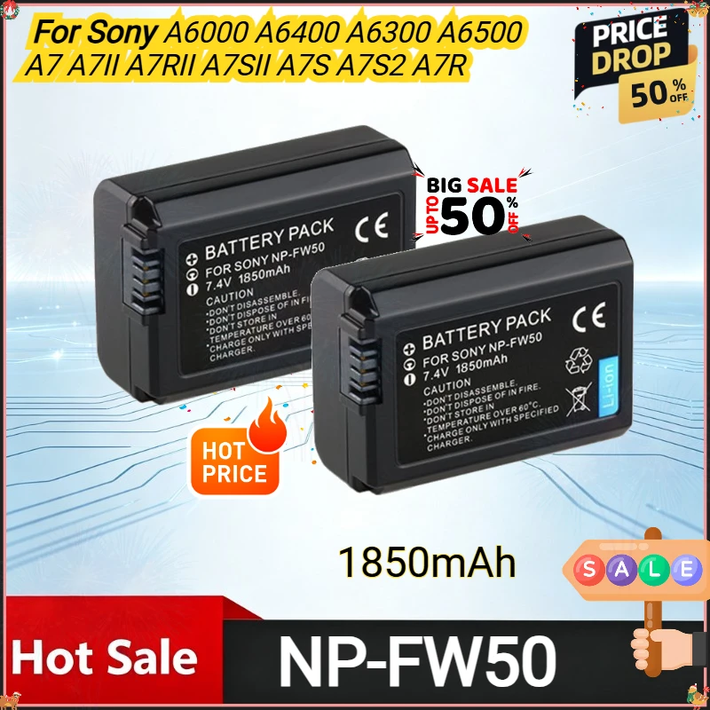 1850mAh NP-FW50 NP FW50 Replacement Camera Battery for Sony A6000 A6400 A6300 A6500 A7 A7II A7RII A7SII A7S A7S2 A7R Zve10