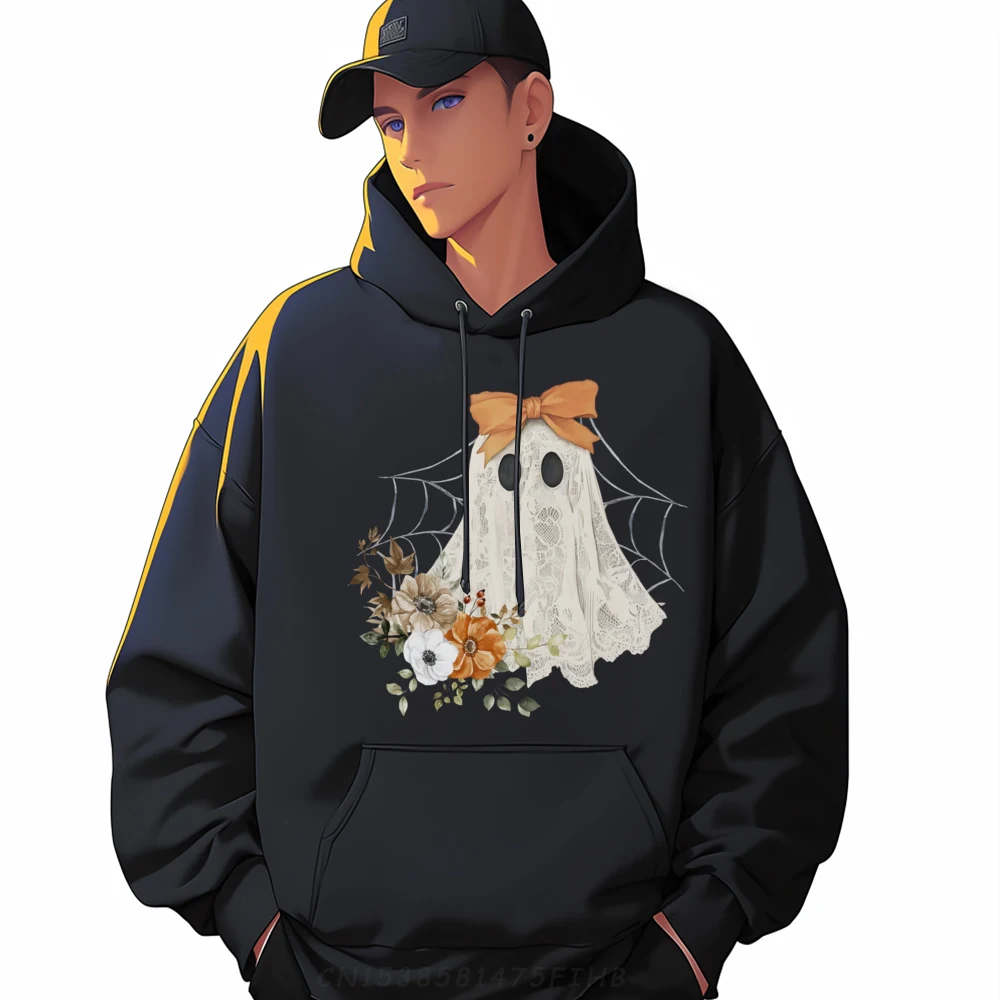 Coquette Ghost Halloween Flower Ghost Spooky Lace Ghost Mens Designer Clothes Anime Sweatshirts Hoodies for Men England Style