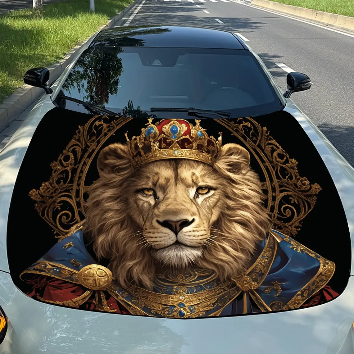 

Виниловая пленка для автомобиля Royal Lion King, водонепроницаемая наклейка на капот автомобиля из ПВХ, самоклеящиеся устойчивые к царапинам наклейки для крышки двигателя, автомобиль