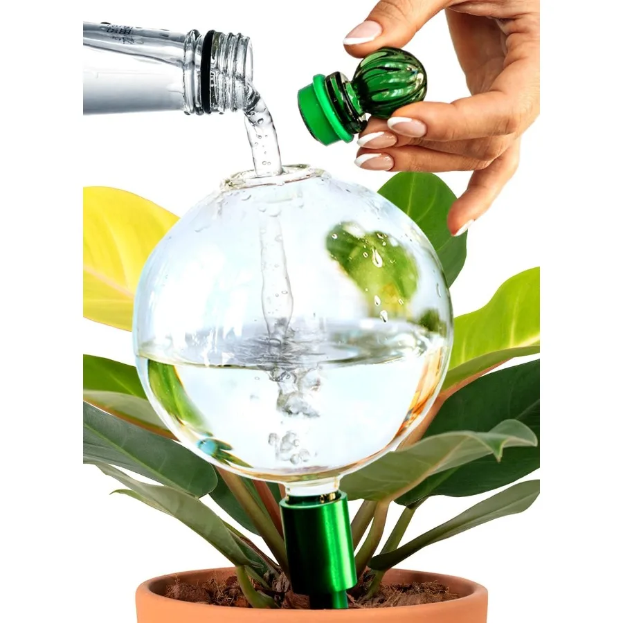 

16 Oz Plant Watering Globes For Indoor Plants With Metal Self Watering Planter Insert Premium XL Glass Handblown Globes Automat
