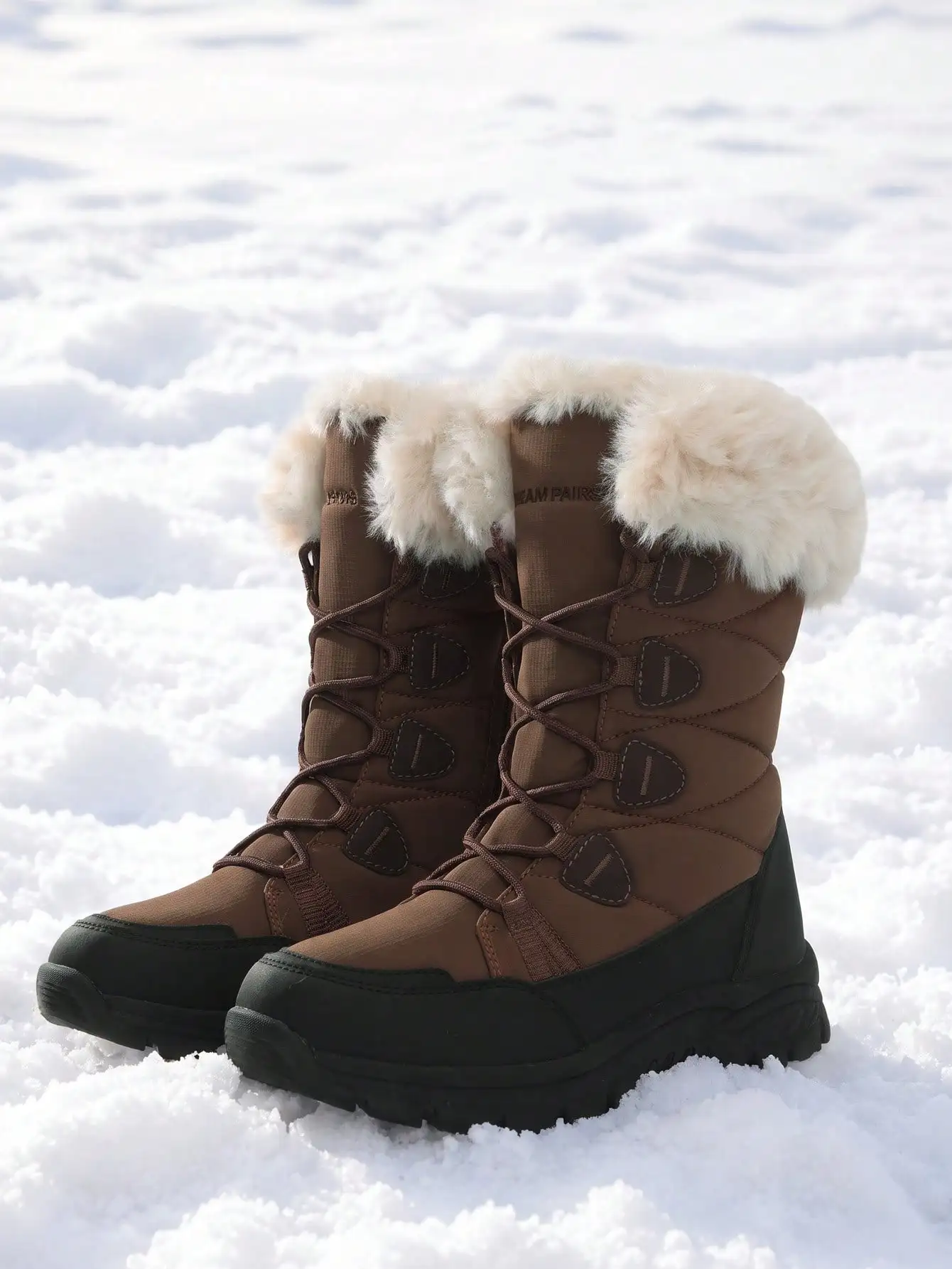 Women Waterproof Winter Snow Boots Furry Outdoor Commute Travel Skating Boots Lace Up Anti-Slip Warm Booties Fashion Sneaker Ankle Boots