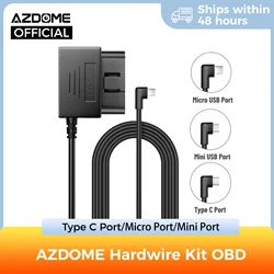 AZDOME Hardwire Kit OBD para AZDOME M550 M300S Dash Cam Cable de estacionamiento Puerto Micro USB/Mini Puerto USB/Puerto tipo C 24H Parking Monito