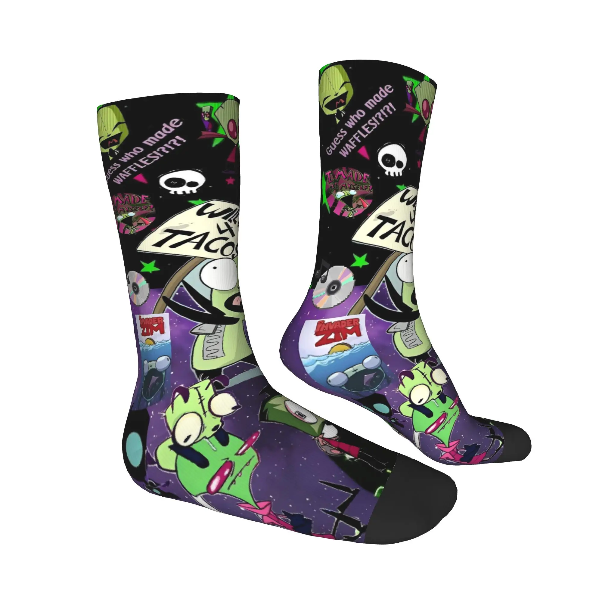 Invaders Zims Gir Dib Robot Stockings  Gothic Socks Men Quality Socks Winter Cycling Printed Non Slip Socks Gift