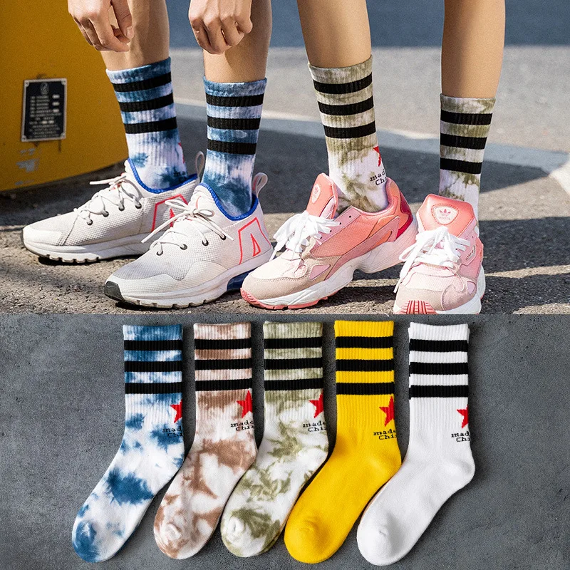 Unisex Socks Men Women Striped Cotton Tie-Dye Street harajuku Hip Hop Tide Basketball Skateboard Sport Happy Sock Gift Calcetine