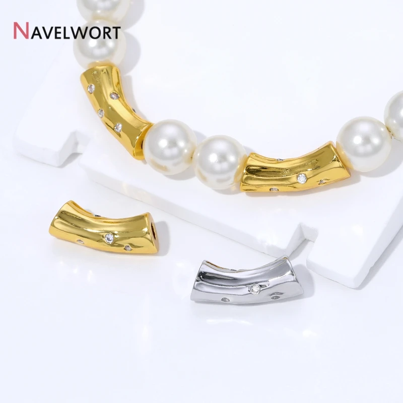 18K Gold Plated Brass Irregular Curved Tube Spacer Beads, Separator Beads for DIY Handmade Bracelet Necklace Making Accessories