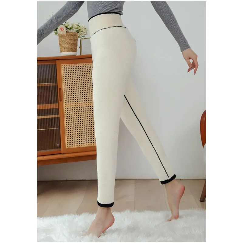 Mulheres usam fora do inverno engrossado velo leggings de cintura alta nordeste extra-grosso puro algodão calças térmicas de tamanho grande