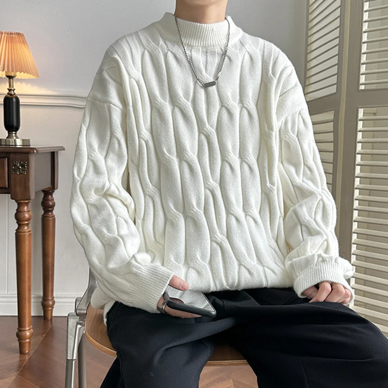 

2024 Crew Neck Solid Color Pullover Sweaters for Men Casual Y2K Knitted Sweater Men High Street Korean Fashion Jumpers Hombre