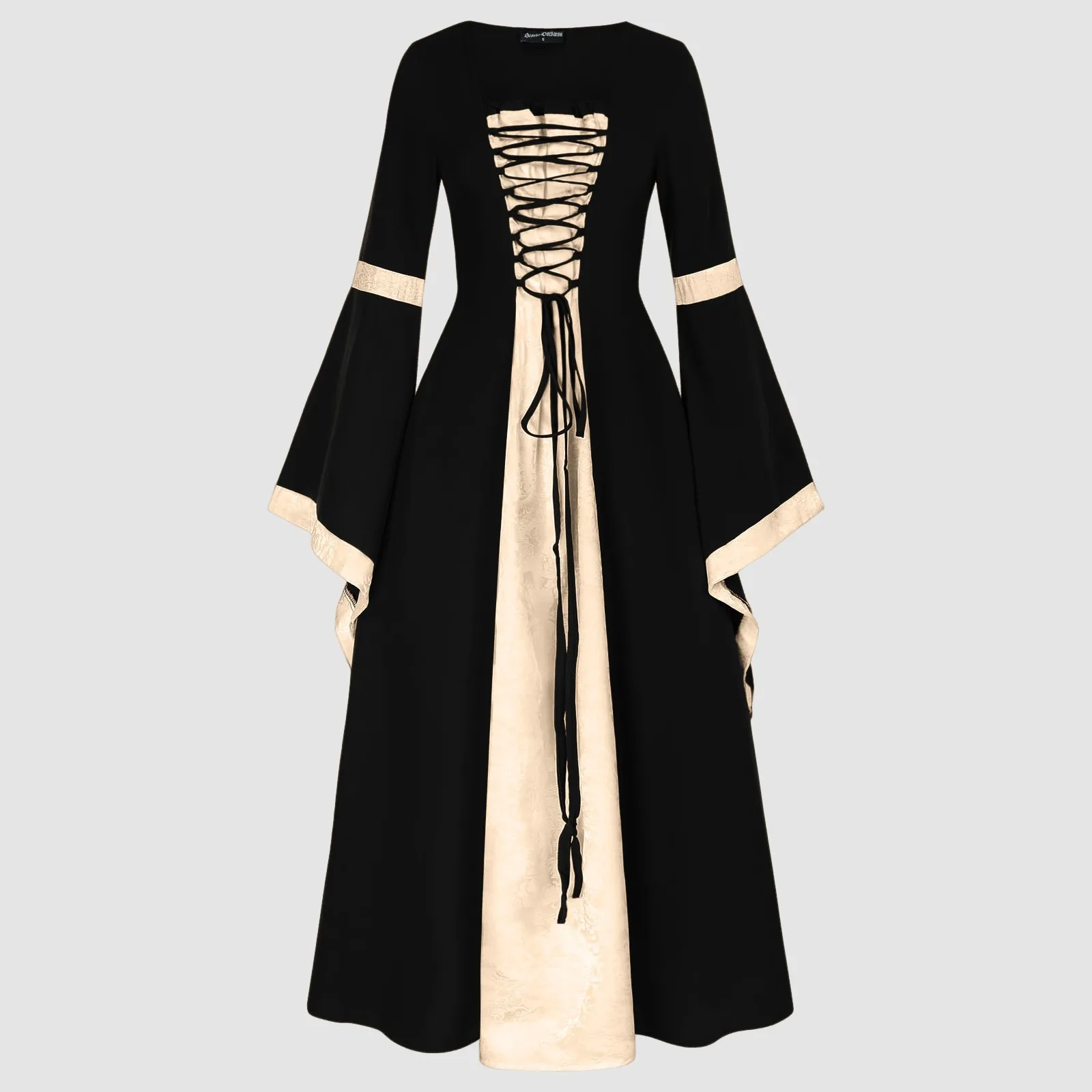 Women European Medieval Court Fancy Vampire Halloween Cosplay Costume Carnival Vintage Strapless Long Sleeve Queen Elegant Dress