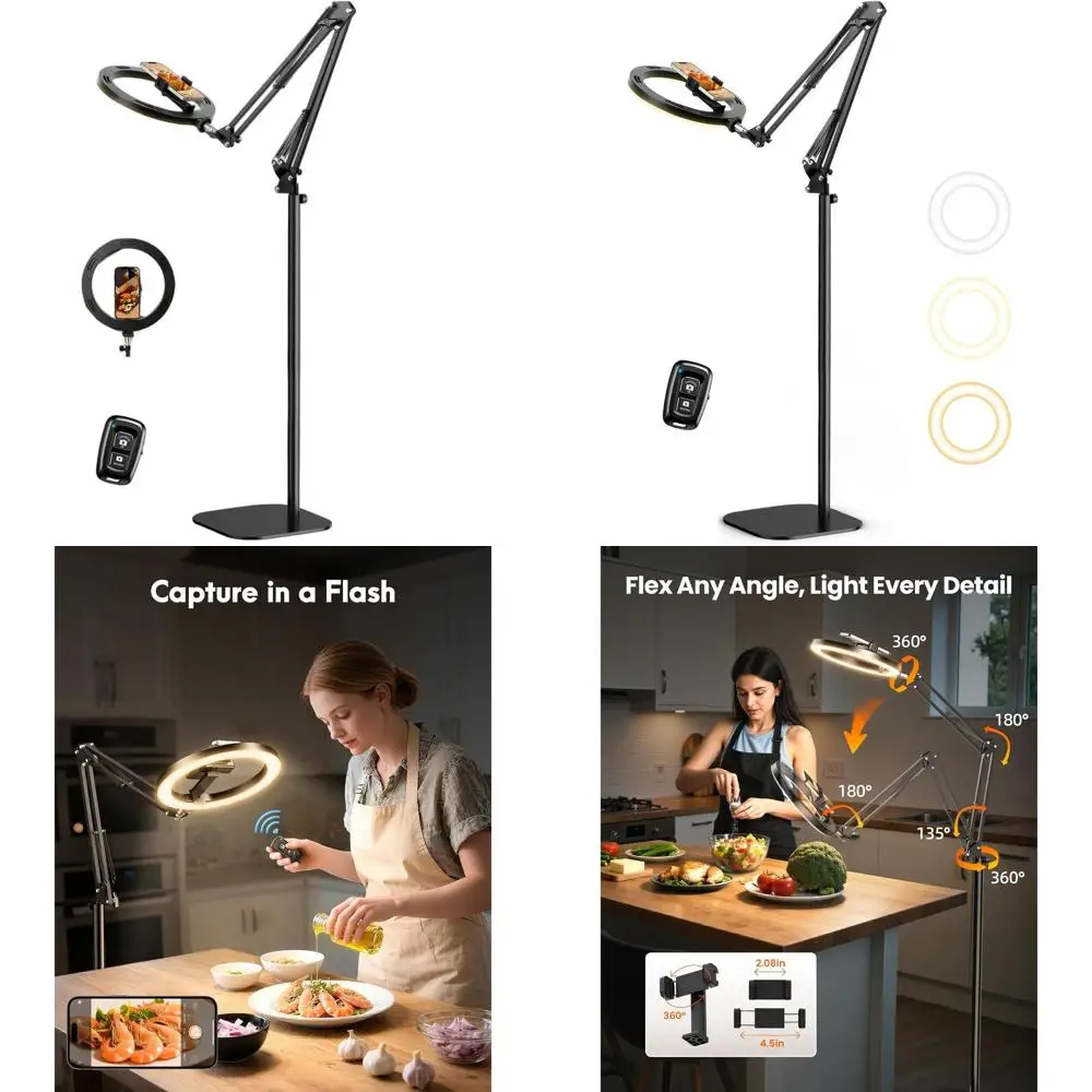 10 حامل كاميرا علوي قابل للتعديل مع حامل وحامل ثلاثي القوائم لهاتف iPhone، ضوء حلقة طويل 70.8 للفيديو والتصوير الفوتوغرافي والبث #1