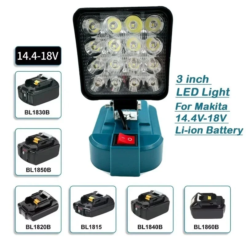 Per Makita 14.4V-18V Batteria agli ioni di litio Lanterna Torcia esterna 3 pollici Cordless LED Luce da lavoro Lampada da campeggio Illuminazione di emergenza