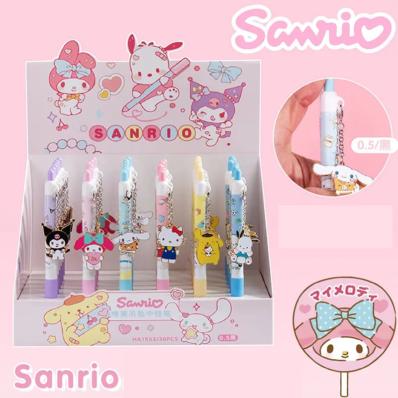 36 pcs/lot Sanrio Kawaii Pendant Gel Pen Cute 0.5mm Black Ink Neutral Pens Promotional Gift Office School Supplies