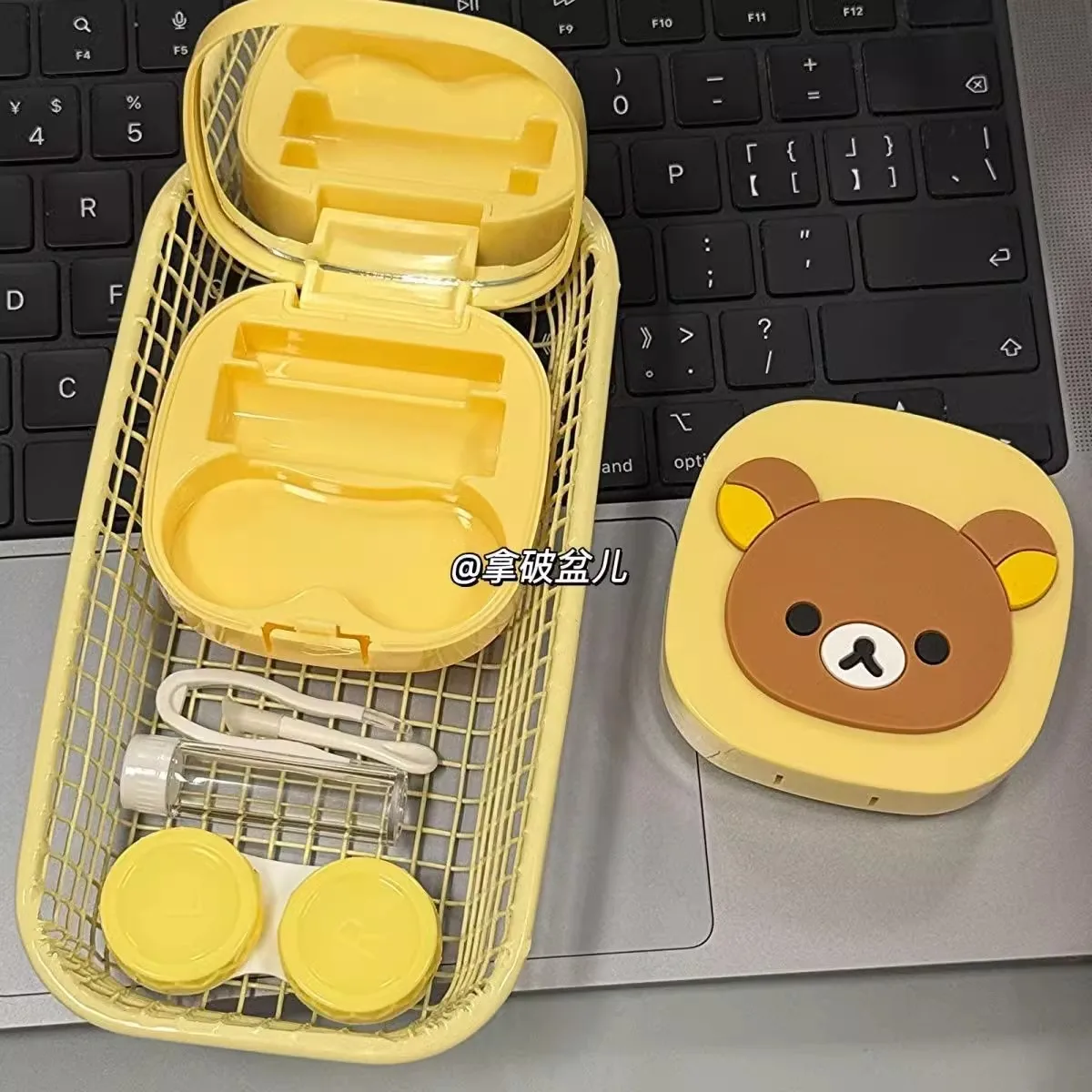 Rilakkuma Contact Lens Case New Anime Relax Bear Mirror Cosmetic Contact Lenses Box Travel Organization Storage Accessories Gift