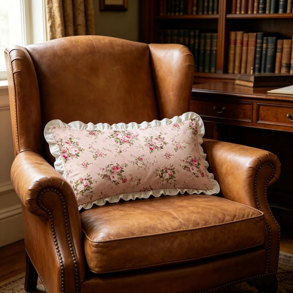 Pink Background Rose Print Long Lumbar Pillow Cover, Vintage Bouquet, Bedroom Living Room Sofa Bed Decor, Polyester, Home Decor