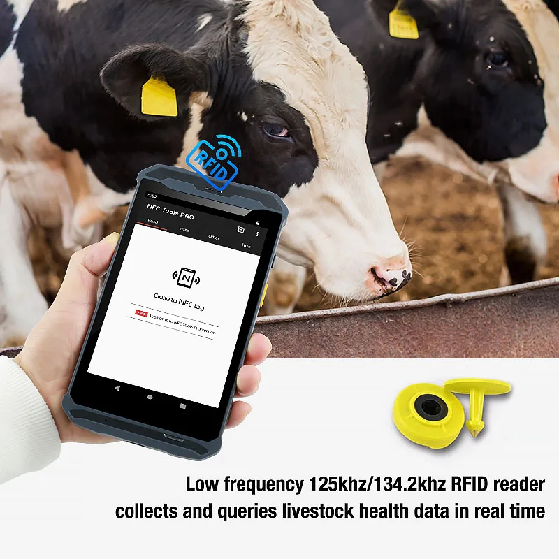 Handheld 125khz-134.2khz RFID Animal Ear Tag Reader Androi-d PDA Scanner for Cattle/goat Dairy Farm Livestock Data Management