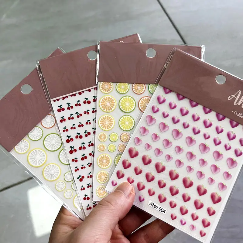 1sheet 3D Sweet Cherry Fruit Nail Art Stickers Summer Peach/Lemon/Star/Moon Nail Decals 8*10cm Adhesive Red Cherry Nail Decor %$