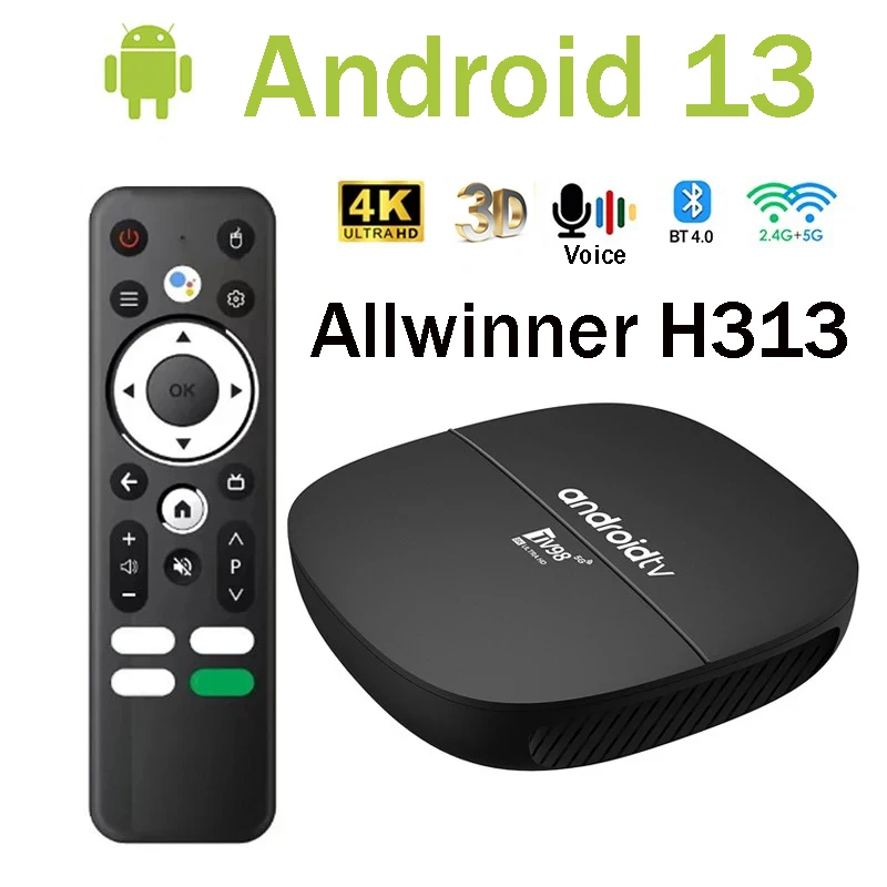 

TV98 ATV H313 Android 13 TV Box Андроид TV Box H313 5G Двойной Wi-Fi 4K HD Верхняя коробка Голосовой пульт дистанционного управления BT Smart Media Player iptv