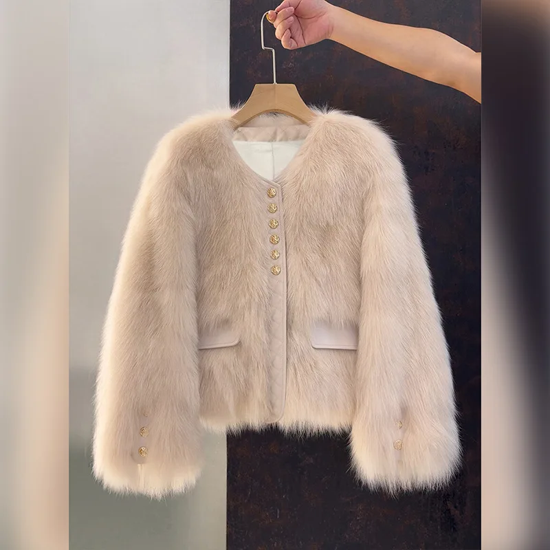 

2025 Autumn Winter New Fashion Solid Color Women Imitation Fur Short Coat Simple Small Fragrant Style Female Temperament Coats