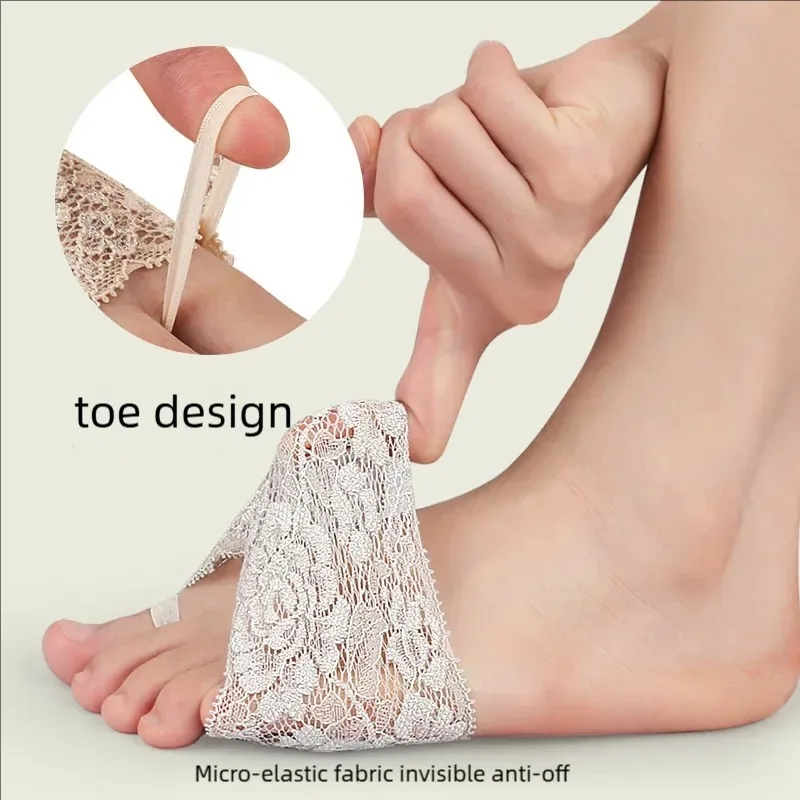 1 Pair Womens Breathable Seamless Invisible Forefoot Lace Half Pads High Heel Foot Care Socks for Spring Summer
