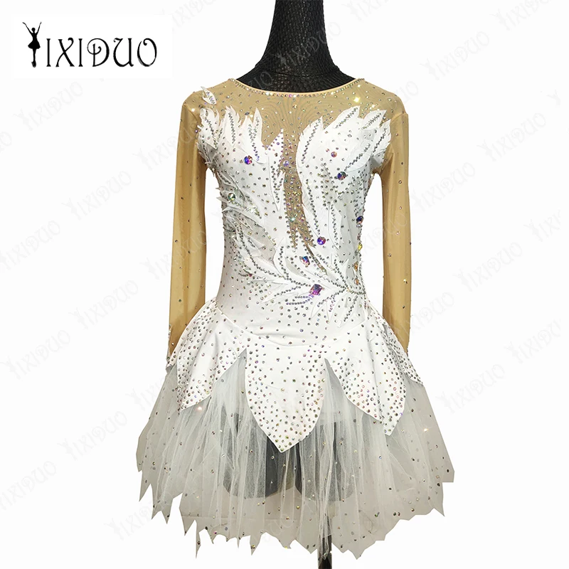 

Girls Children Long Sleeve Gymnastics Tights Clothing Stage Performance Ballet Dance Figure Skating Dress White Wedding Dress
