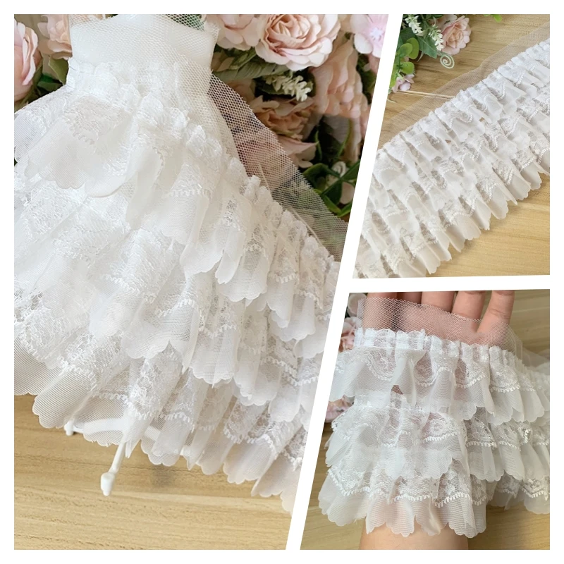 

Multi-layer leaf chiffon embroidery extended lace fabric DIY dress cuff skirt hem home textile curtain trim stitching material