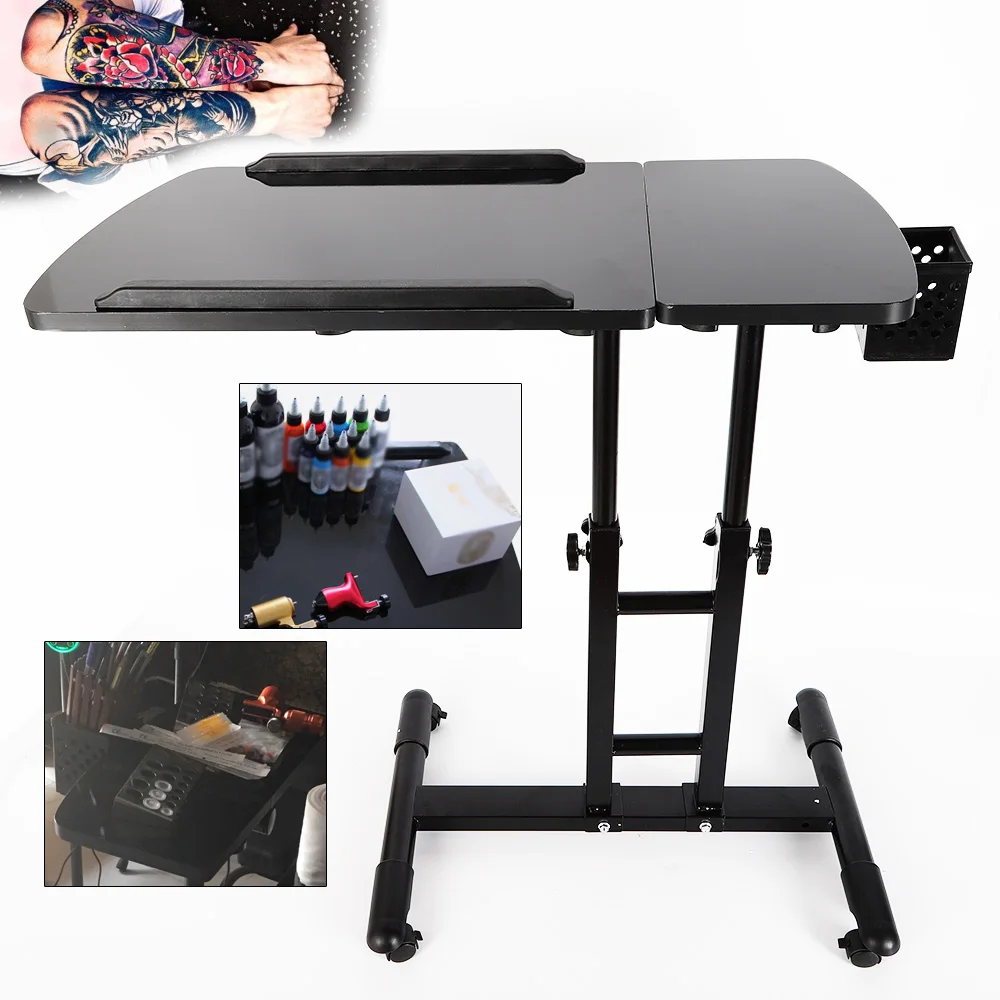 Tattoo Table Station, Adjustable Height and Angle, Dual Workbench Design, 25.2*15.75 Inch Surface, Heavy-Duty Iron Frame for