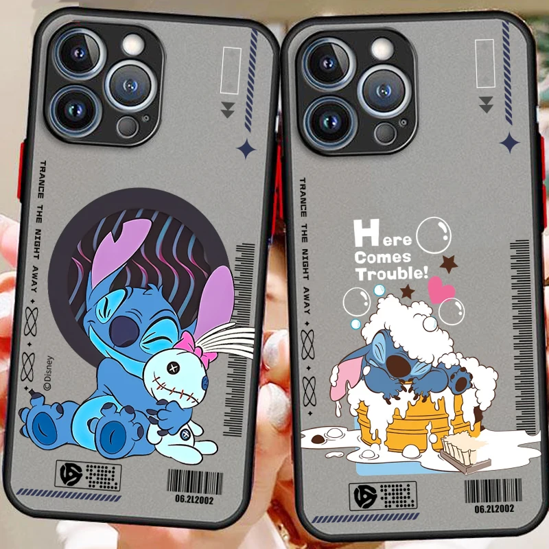 Stitch Anime Cute Disney Frosted Translucent For Apple iPhone 15 14 13 12 11 XS XR X 8 7 SE Pro Max Plus Mini Matte Phone Case