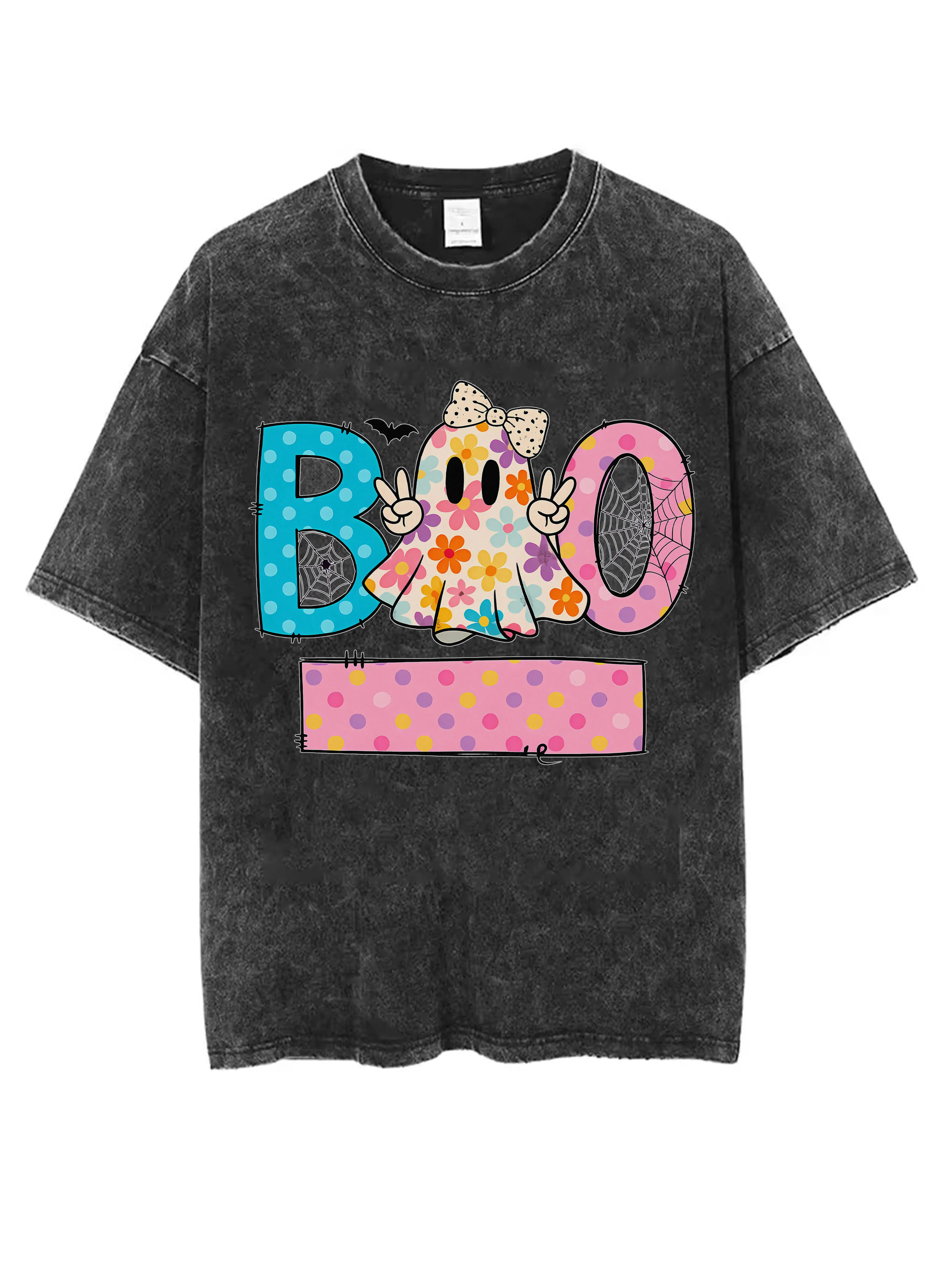 Halloween Boo Ghost Custom Name Girl Loose Fit Rundhals-gewaschenes T-Shirt für Halloween Bequemes bedrucktes Design für Männer Frauen
