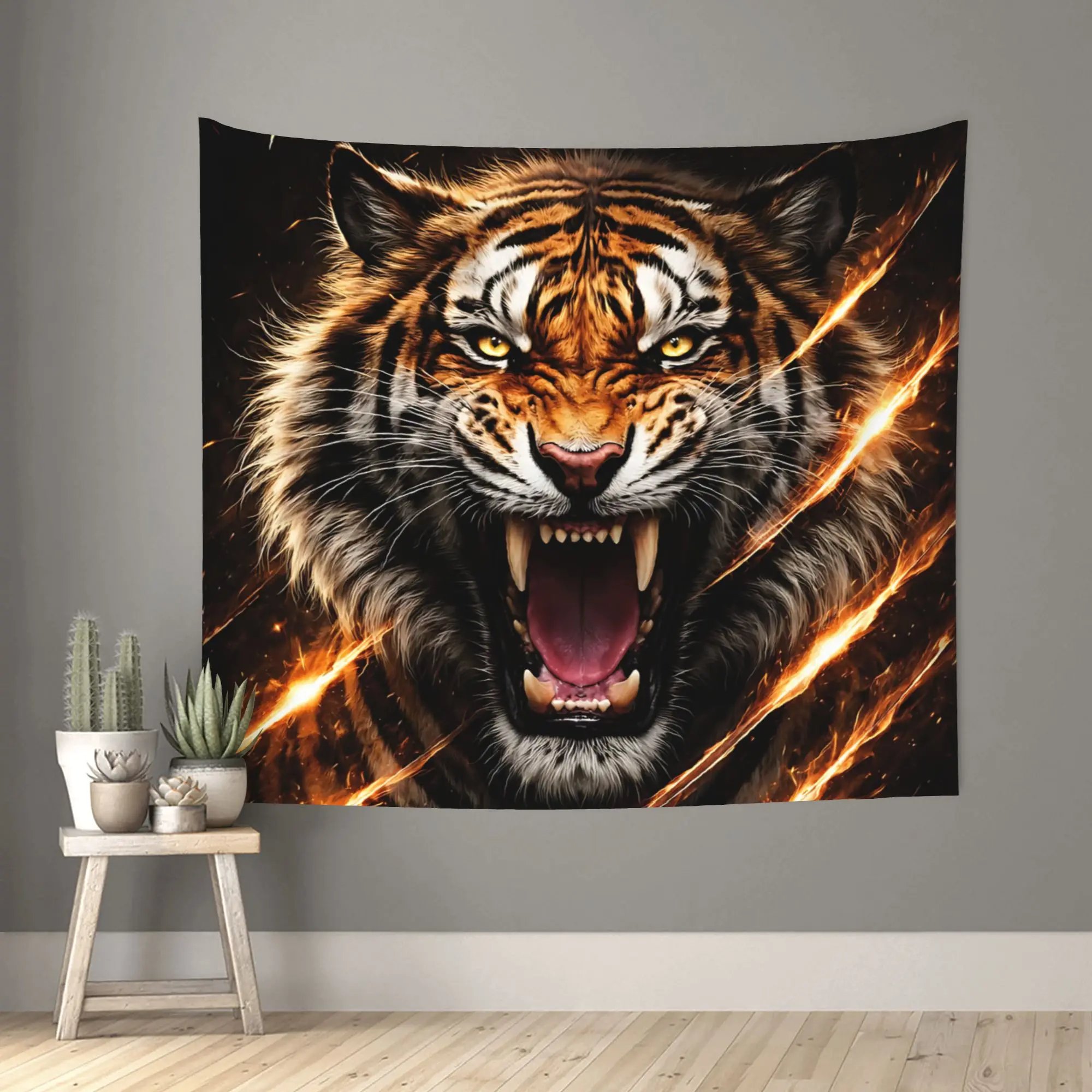 Tiger Fierce Wild Power Graphic Customized Tapestry Bedroom Decoration  Wall Hanging Blanket Tapestry Cool Stuff For Room