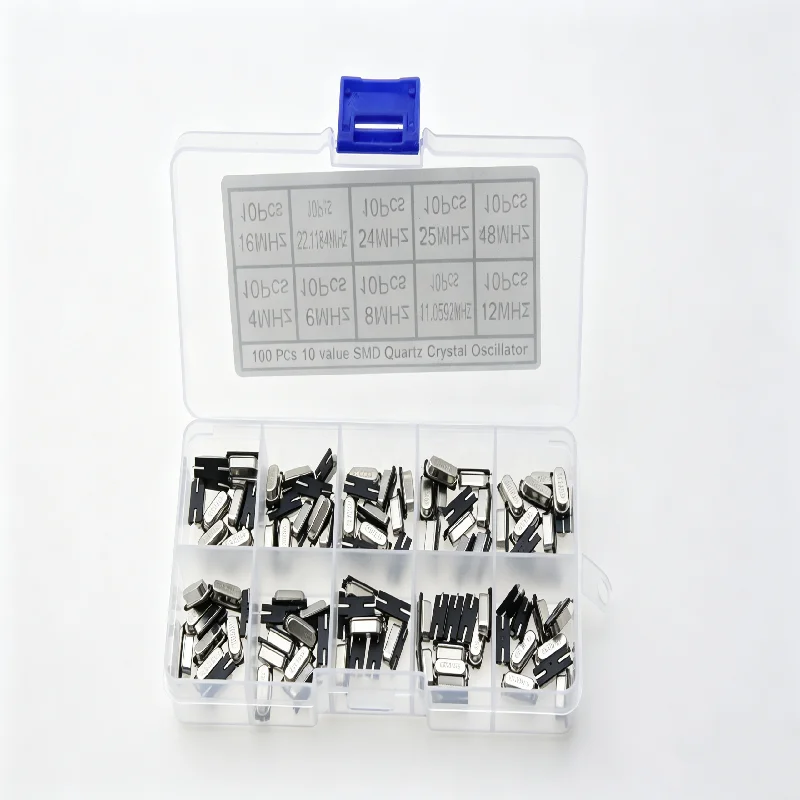 HC-49S 2Pin SMD Passive Quartz Crystal Kit 100Pcs 10 Kinds 4MHz-48MHz Crystal Resonator Assortment Box for Electronic Projects