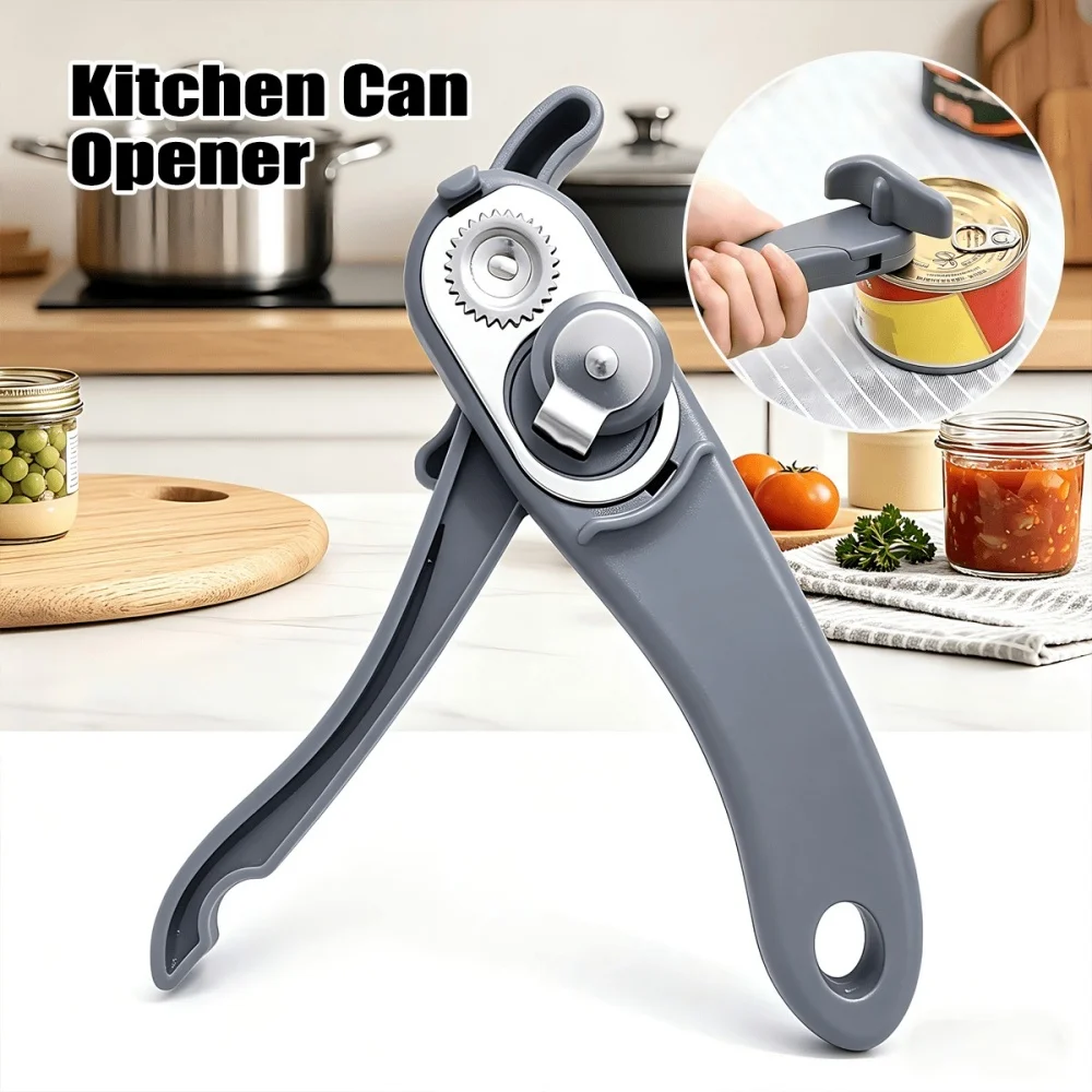 Portable Can Opener Plastic Safety Hand-actuated Bottle Opener Anti Slip Easy Grip Side Cut Multi-Func Professional Kitchen Tool