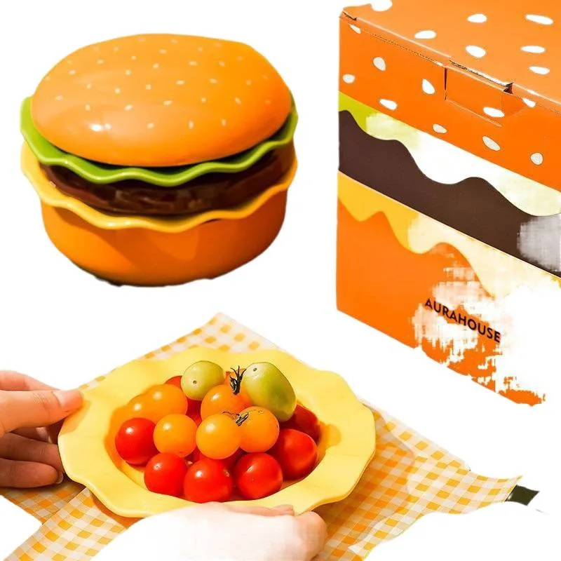 Hamburger beautiful plate bowl set ceramic creative tableware cute dish dessert plate underglaze color bowl