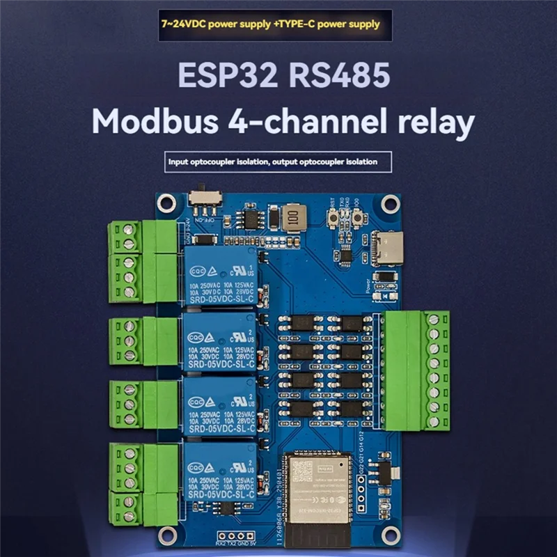 

AA60-Bluetooth с поддержкой ESP32 RS485 Modbus 4-канальный релейный модуль, 7-24 В TYPE-C с поддержкой Wi-Fi